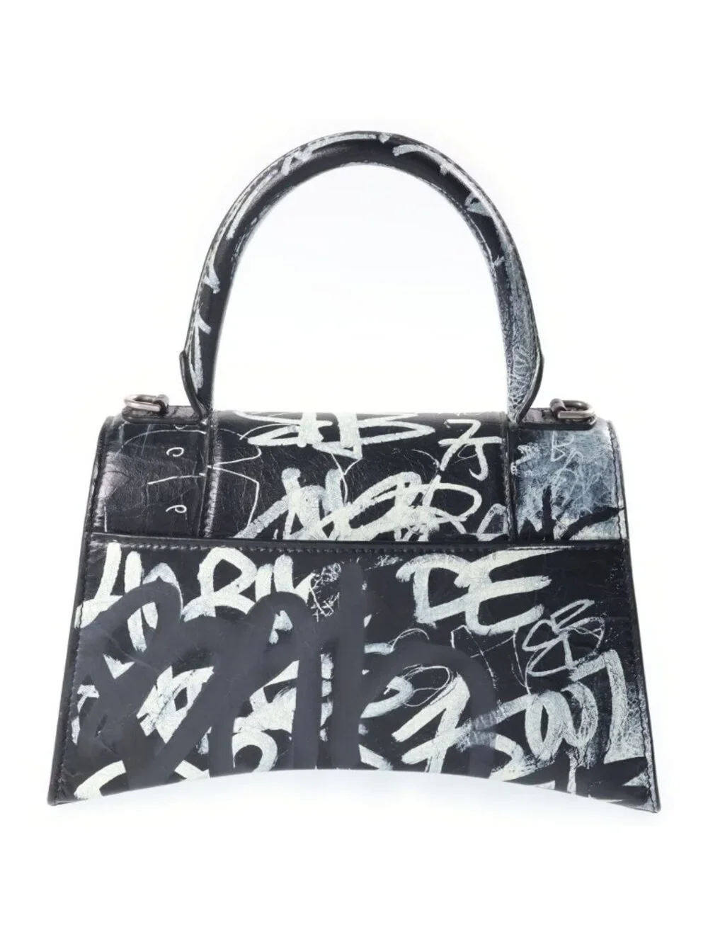 Balenciaga Hourglass Graffiti Small 2-Way Shoulder Bag Black Leather